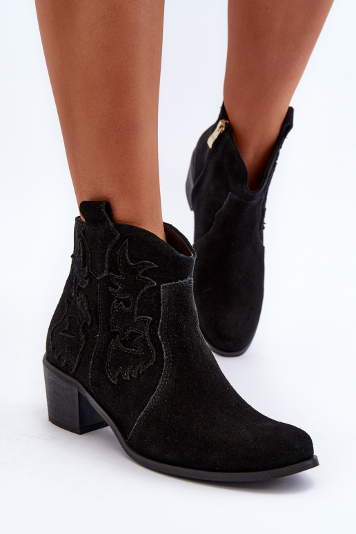 Zazoo 3426 Damskie Zamszowe Botki Kowbojki Czarne