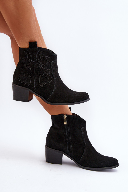 Zazoo 3426 Damskie Zamszowe Botki Kowbojki Czarne