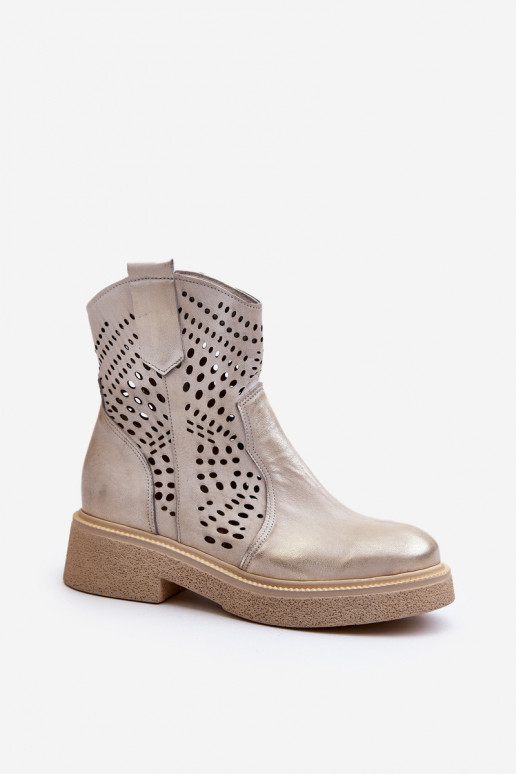 Women's Leather Cutout Cowboy Boots Gold Lewski 3305/2 Women's Leather Cutout Cowboy Boots Gold Lewski 3305/2