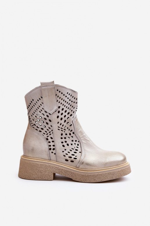 Women's Leather Cutout Cowboy Boots Gold Lewski 3305/2 Women's Leather Cutout Cowboy Boots Gold Lewski 3305/2