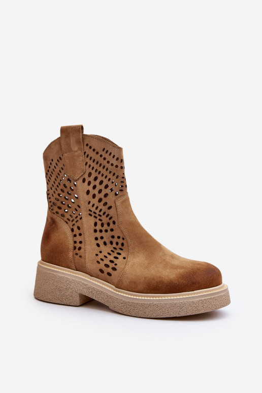 Zazoo 3470 Zamszowe Botki Damskie Na Płaskim Obcasie Ażurowe Beżowe Zazoo 3470 Zamszowe Botki Damskie Na Płaskim Obcasie Ażurowe Beżowe