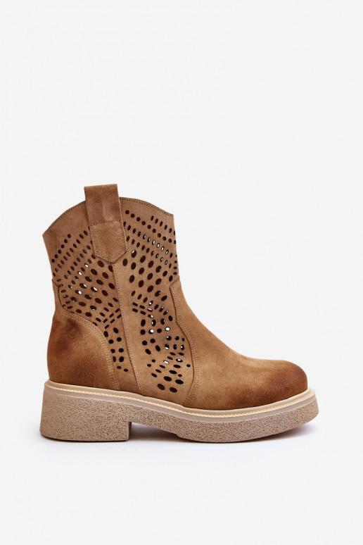 Zazoo 3470 Women's Flat Heel Suede Ankle Boots Beige Zazoo 3470 Women's Flat Heel Suede Ankle Boots Beige