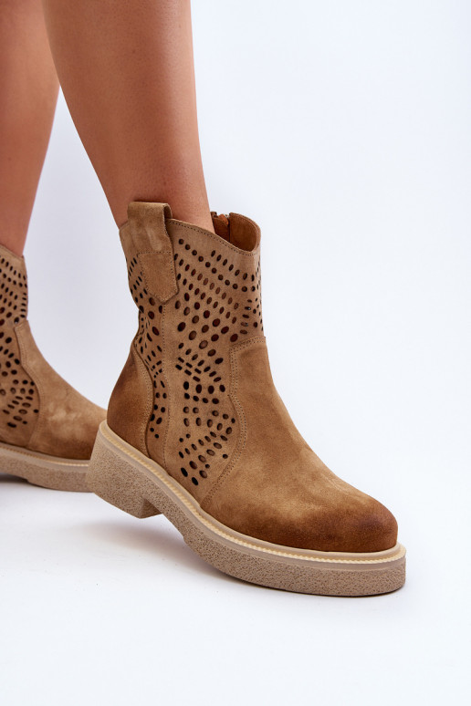 Zazoo 3470 Zamszowe Botki Damskie Na Płaskim Obcasie Ażurowe Beżowe Zazoo 3470 Zamszowe Botki Damskie Na Płaskim Obcasie Ażurowe Beżowe