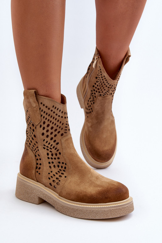 Zazoo 3470 Zamszowe Botki Damskie Na Płaskim Obcasie Ażurowe Beżowe Zazoo 3470 Zamszowe Botki Damskie Na Płaskim Obcasie Ażurowe Beżowe