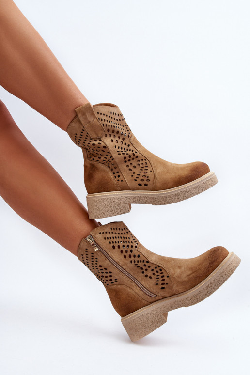 Zazoo 3470 Women's Flat Heel Suede Ankle Boots Beige Zazoo 3470 Women's Flat Heel Suede Ankle Boots Beige