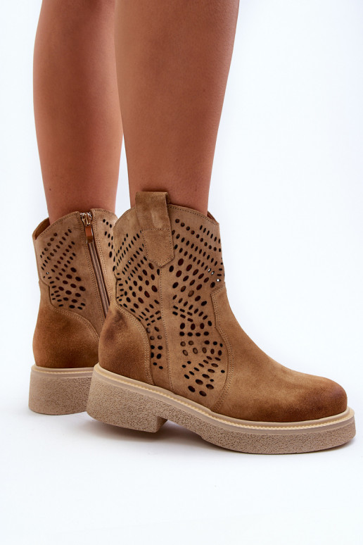 Zazoo 3470 Women's Flat Heel Suede Ankle Boots Beige Zazoo 3470 Women's Flat Heel Suede Ankle Boots Beige