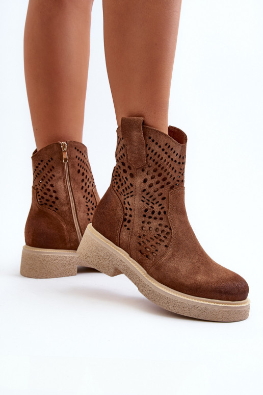 Zazoo 3470 Suede Women's Flat Heel Lace-Up Boots Brown Zazoo 3470 Suede Women's Flat Heel Lace-Up Boots Brown