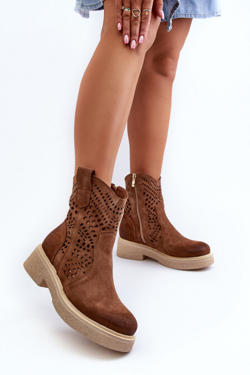 Zazoo 3470 Suede Women's Flat Heel Lace-Up Boots Brown Zazoo 3470 Suede Women's Flat Heel Lace-Up Boots Brown