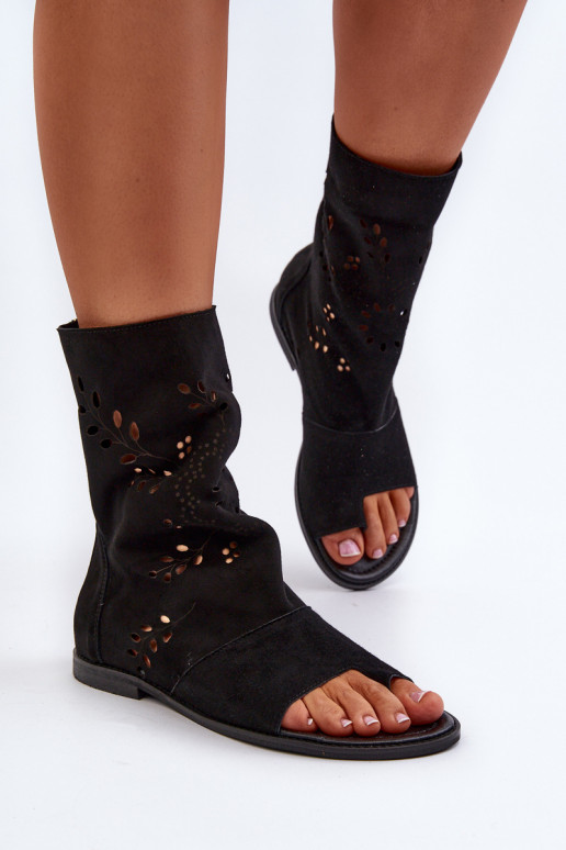 Zazoo 3437 Women's Suede Sandals With Zippered Shaft Black Zazoo 3437 Women's Suede Sandals With Zippered Shaft Black