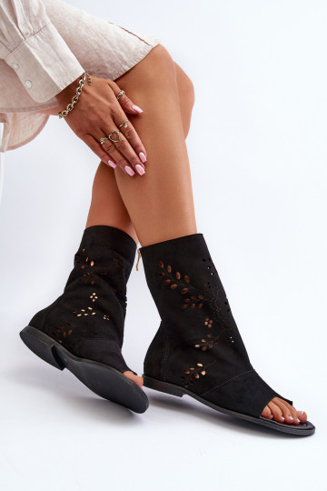 Zazoo 3437 Damskie Zamszowe SandaływithCholewką Na Zamek Czarne 2