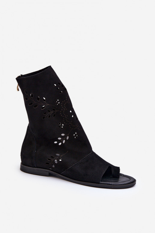Zazoo 3437 Women's Suede Sandals With Zippered Shaft Black Zazoo 3437 Women's Suede Sandals With Zippered Shaft Black