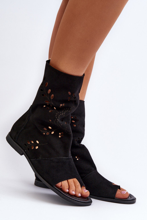 Zazoo 3437 Women's Suede Sandals With Zippered Shaft Black Zazoo 3437 Women's Suede Sandals With Zippered Shaft Black