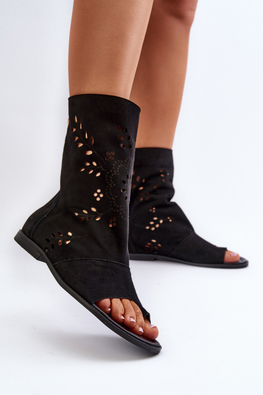 Zazoo 3437 Women's Suede Sandals With Zippered Shaft Black Zazoo 3437 Women's Suede Sandals With Zippered Shaft Black