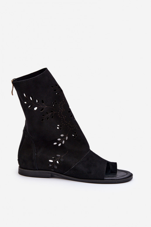 Zazoo 3437 Women's Suede Sandals With Zippered Shaft Black Zazoo 3437 Women's Suede Sandals With Zippered Shaft Black