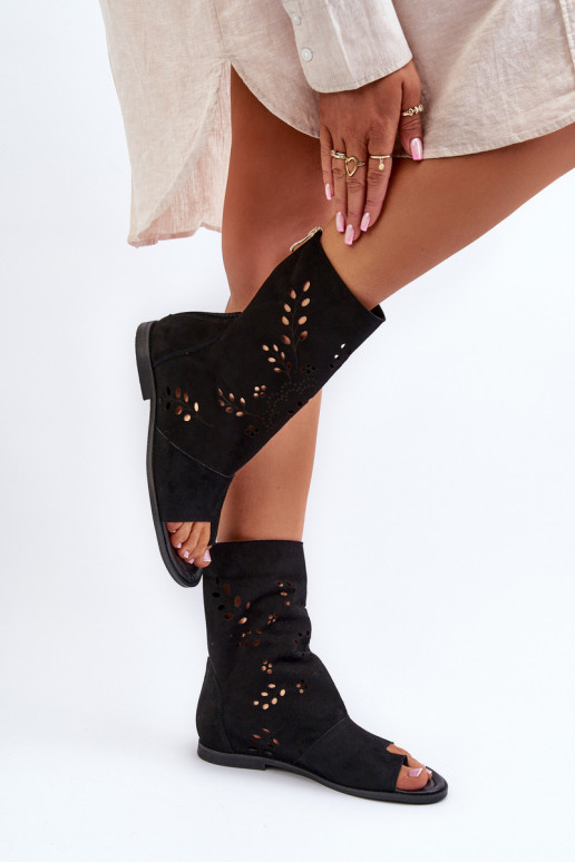 Zazoo 3437 Women's Suede Sandals With Zippered Shaft Black Zazoo 3437 Women's Suede Sandals With Zippered Shaft Black