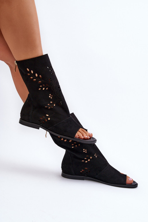 Zazoo 3437 Women's Suede Sandals With Zippered Shaft Black Zazoo 3437 Women's Suede Sandals With Zippered Shaft Black