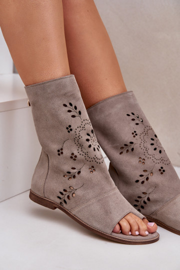 Zazoo 3437 Women's Suede Sandals With Zipper Beige 2