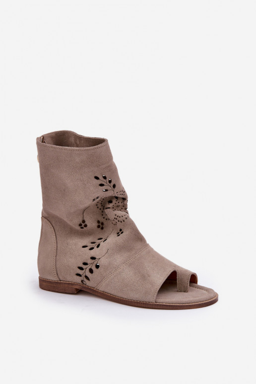 Zazoo 3437 Women's Suede Sandals With Zipper Beige Zazoo 3437 Women's Suede Sandals With Zipper Beige