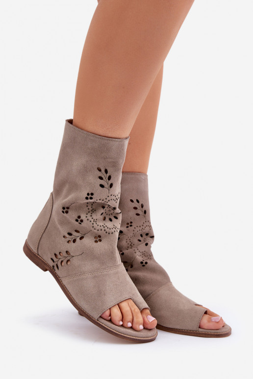 Zazoo 3437 Women's Suede Sandals With Zipper Beige Zazoo 3437 Women's Suede Sandals With Zipper Beige