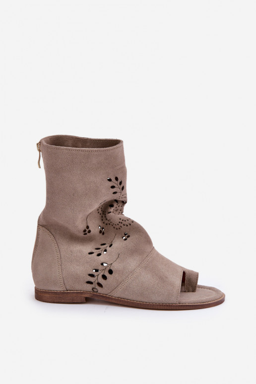 Zazoo 3437 Women's Suede Sandals With Zipper Beige Zazoo 3437 Women's Suede Sandals With Zipper Beige