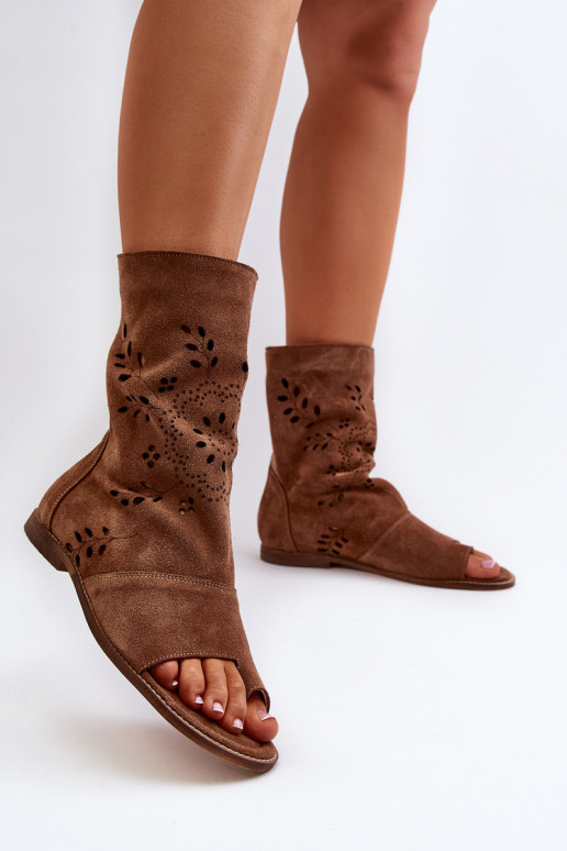 Zazoo 3437 Women's Suede Sandals With Shaft Zipper Brown Zazoo 3437 Women's Suede Sandals With Shaft Zipper Brown