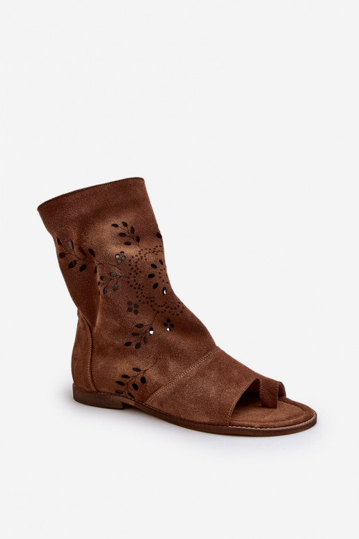 Zazoo 3437 Women's Suede Sandals With Shaft Zipper Brown Zazoo 3437 Women's Suede Sandals With Shaft Zipper Brown
