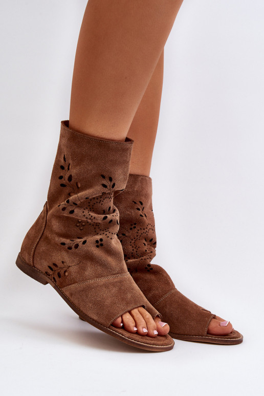Zazoo 3437 Women's Suede Sandals With Shaft Zipper Brown Zazoo 3437 Women's Suede Sandals With Shaft Zipper Brown