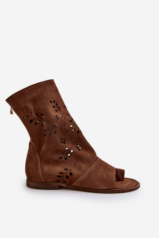 Zazoo 3437 Women's Suede Sandals With Shaft Zipper Brown Zazoo 3437 Women's Suede Sandals With Shaft Zipper Brown