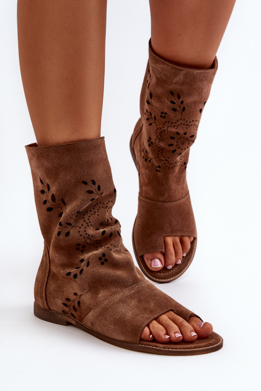 Zazoo 3437 Women's Suede Sandals With Shaft Zipper Brown Zazoo 3437 Women's Suede Sandals With Shaft Zipper Brown