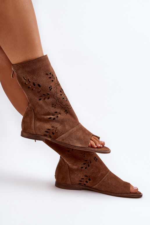 Zazoo 3437 Women's Suede Sandals With Shaft Zipper Brown Zazoo 3437 Women's Suede Sandals With Shaft Zipper Brown