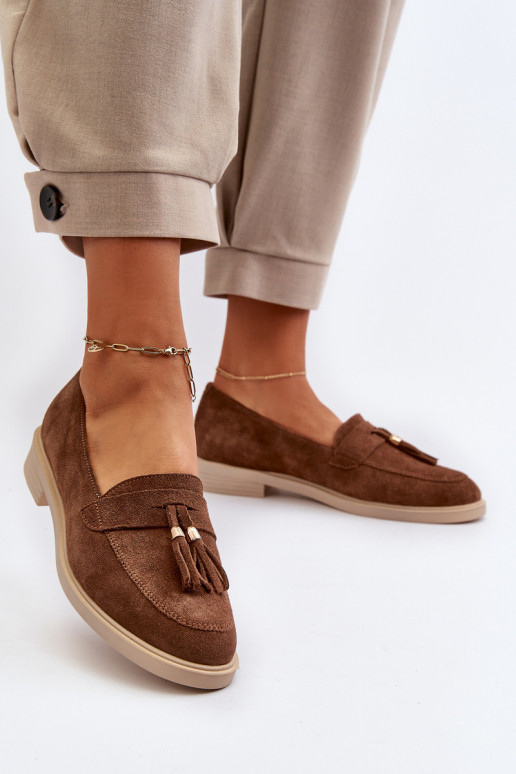 Zazoo 3420 Suede Women's Loafers Flat Heel Brown Zazoo 3420 Suede Women's Loafers Flat Heel Brown