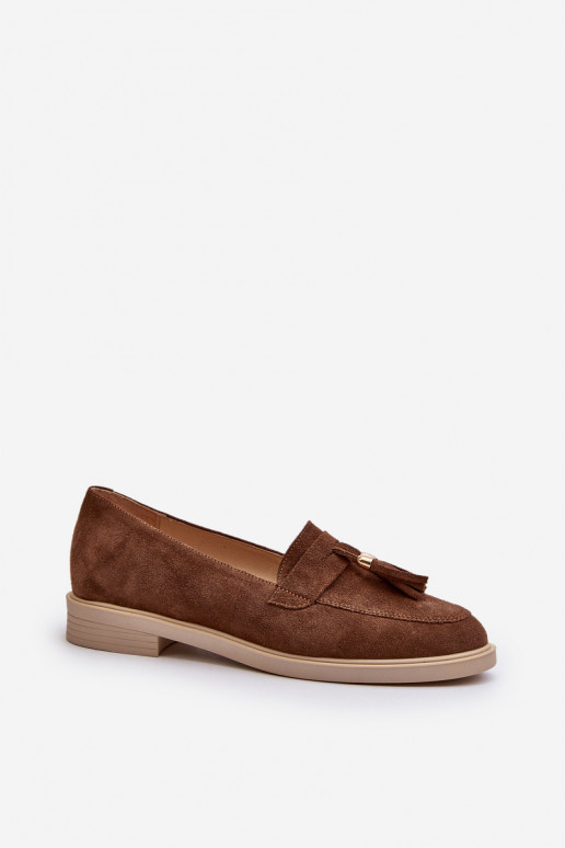 Zazoo 3420 Suede Women's Loafers Flat Heel Brown Zazoo 3420 Suede Women's Loafers Flat Heel Brown