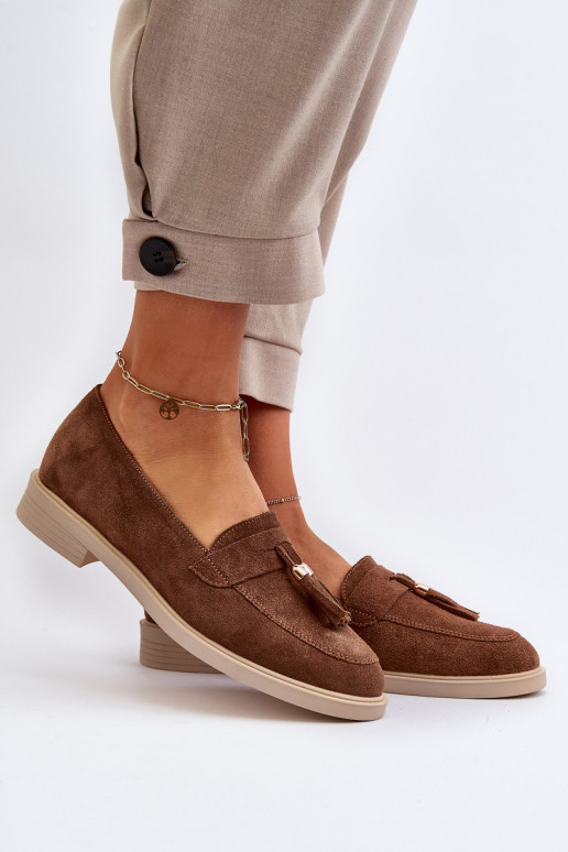 Zazoo 3420 Suede Women's Loafers Flat Heel Brown Zazoo 3420 Suede Women's Loafers Flat Heel Brown