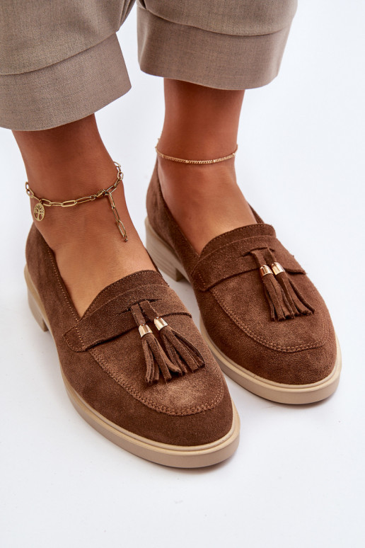 Zazoo 3420 Suede Women's Loafers Flat Heel Brown Zazoo 3420 Suede Women's Loafers Flat Heel Brown