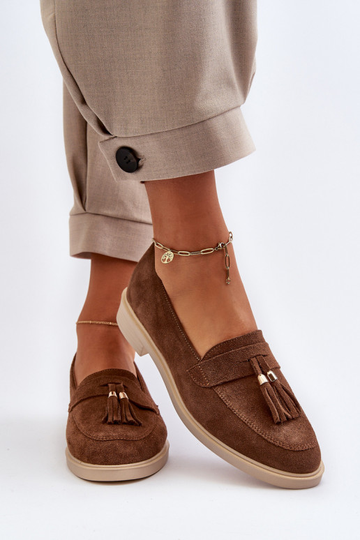 Zazoo 3420 Suede Women's Loafers Flat Heel Brown Zazoo 3420 Suede Women's Loafers Flat Heel Brown