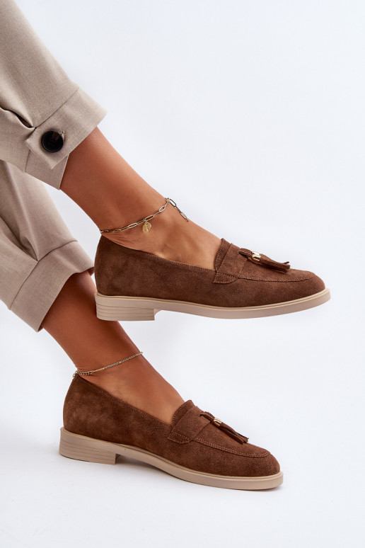 Zazoo 3420 Suede Women's Loafers Flat Heel Brown Zazoo 3420 Suede Women's Loafers Flat Heel Brown