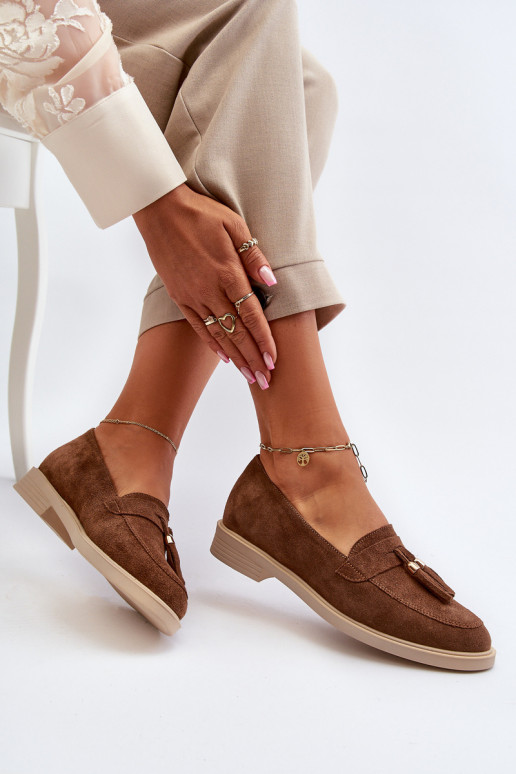 Zazoo 3420 Suede Women's Loafers Flat Heel Brown Zazoo 3420 Suede Women's Loafers Flat Heel Brown