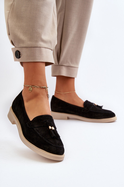 Black Women's Suede Moccasins with Flat Heel Zazoo 3420 Black Women's Suede Moccasins with Flat Heel Zazoo 3420
