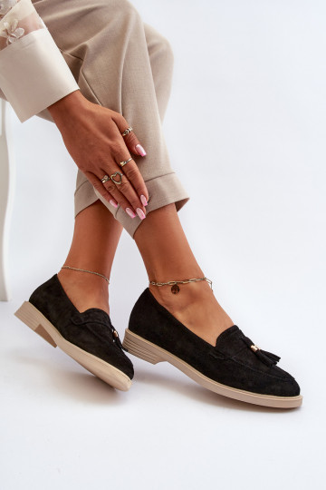 Black Women's Suede Moccasins with Flat Heel Zazoo 3420 2