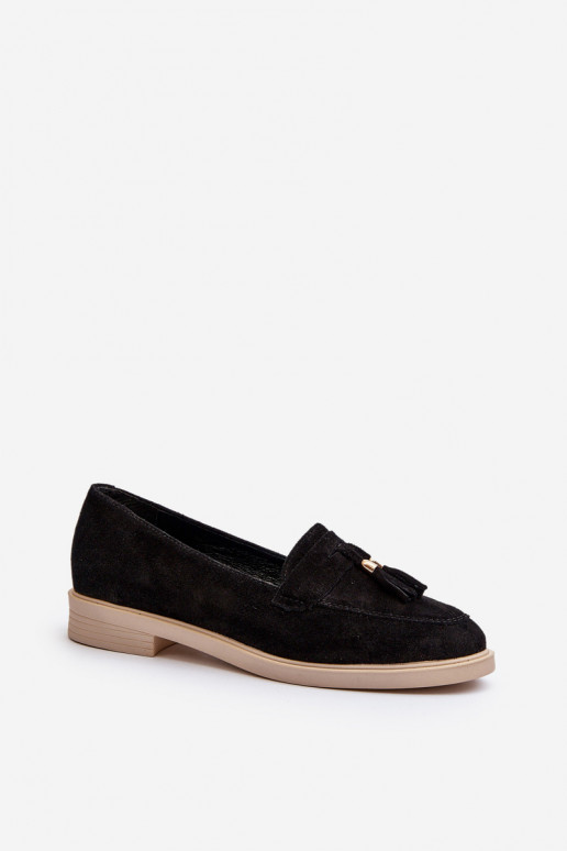 Black Women's Suede Moccasins with Flat Heel Zazoo 3420 Black Women's Suede Moccasins with Flat Heel Zazoo 3420