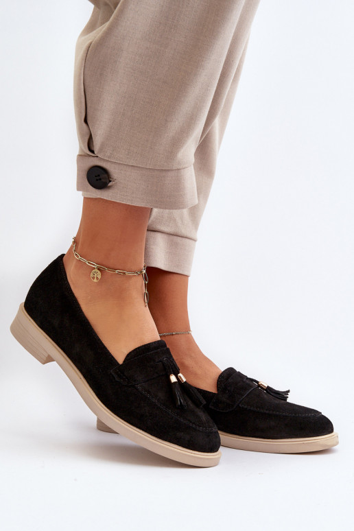 Black Women's Suede Moccasins with Flat Heel Zazoo 3420 Black Women's Suede Moccasins with Flat Heel Zazoo 3420