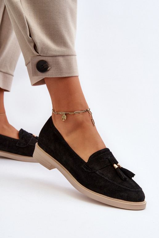 Black Women's Suede Moccasins with Flat Heel Zazoo 3420 Black Women's Suede Moccasins with Flat Heel Zazoo 3420