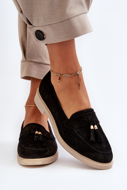 Black Women's Suede Moccasins with Flat Heel Zazoo 3420 Black Women's Suede Moccasins with Flat Heel Zazoo 3420