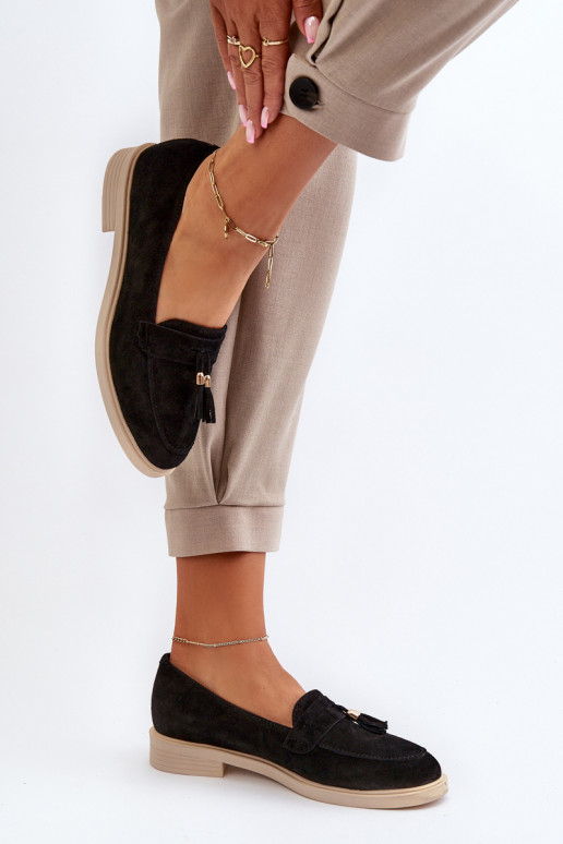 Black Women's Suede Moccasins with Flat Heel Zazoo 3420 Black Women's Suede Moccasins with Flat Heel Zazoo 3420