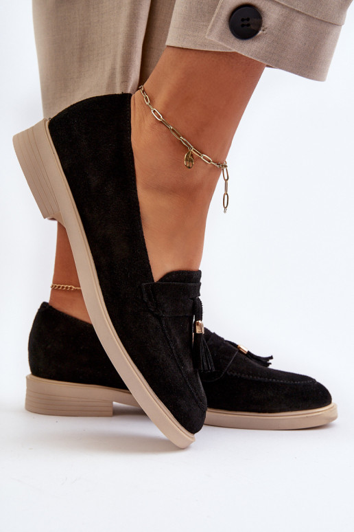 Black Women's Suede Moccasins with Flat Heel Zazoo 3420 Black Women's Suede Moccasins with Flat Heel Zazoo 3420