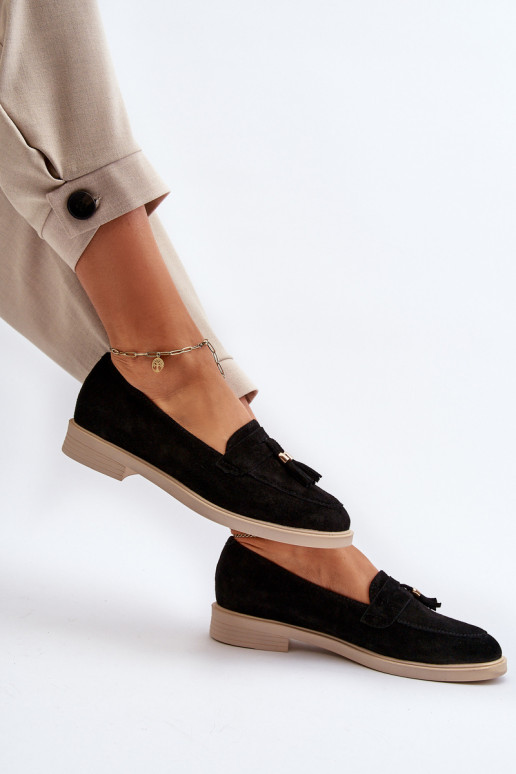 Black Women's Suede Moccasins with Flat Heel Zazoo 3420 Black Women's Suede Moccasins with Flat Heel Zazoo 3420