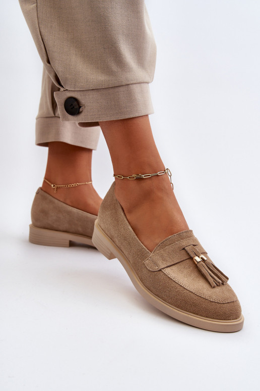 Beige Women's Suede Moccasins With Flat Heel Zazoo 3420 Beige Women's Suede Moccasins With Flat Heel Zazoo 3420