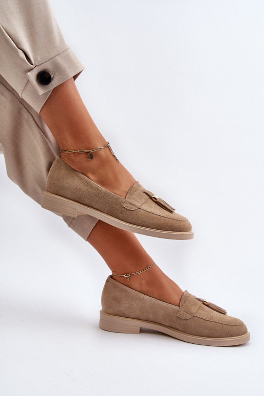 Beige Women's Suede Moccasins With Flat Heel Zazoo 3420 Beige Women's Suede Moccasins With Flat Heel Zazoo 3420