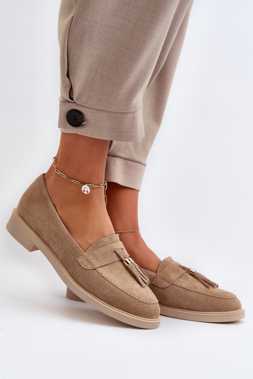 Beige Women's Suede Moccasins With Flat Heel Zazoo 3420 Beige Women's Suede Moccasins With Flat Heel Zazoo 3420
