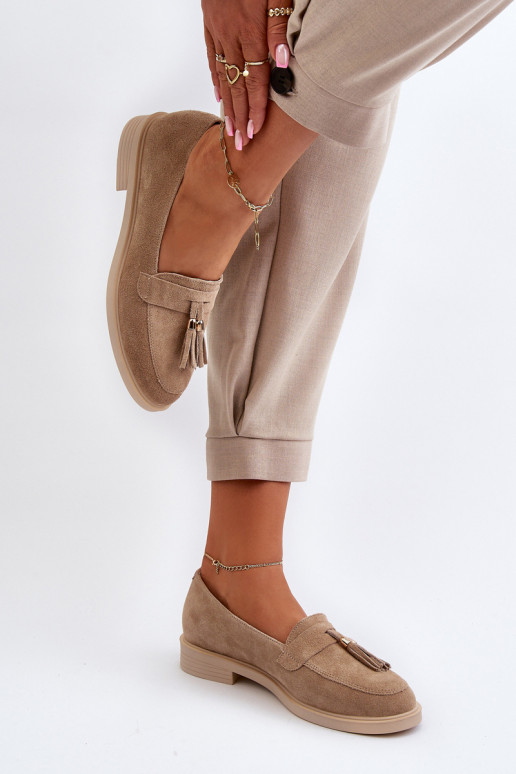 Beige Women's Suede Moccasins With Flat Heel Zazoo 3420 Beige Women's Suede Moccasins With Flat Heel Zazoo 3420